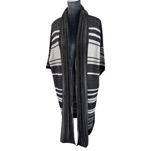 Vince - Short Sleeve Mult-Striped Open Cardigan Duster - Black/White - Size L